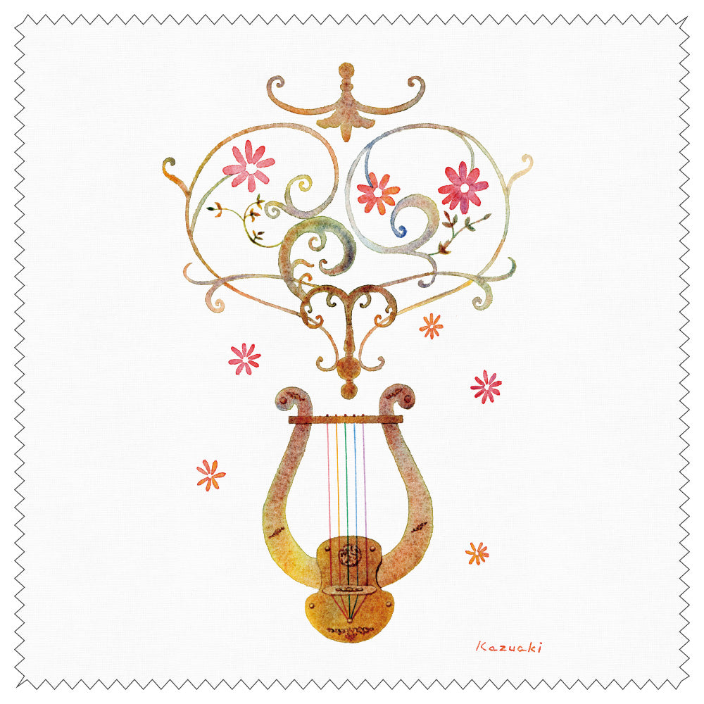 Cleaning Cloth Kazuaki Yamada "Harp Melody" 150 x 150 mm Glasses Cleaner Lens Cleaner Picture Book Author Watercolor Painting Music Instruments