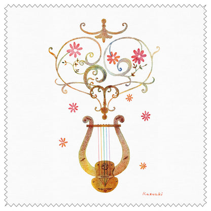 Cleaning Cloth Kazuaki Yamada "Harp Melody" 150 x 150 mm Glasses Cleaner Lens Cleaner Picture Book Author Watercolor Painting Music Instruments