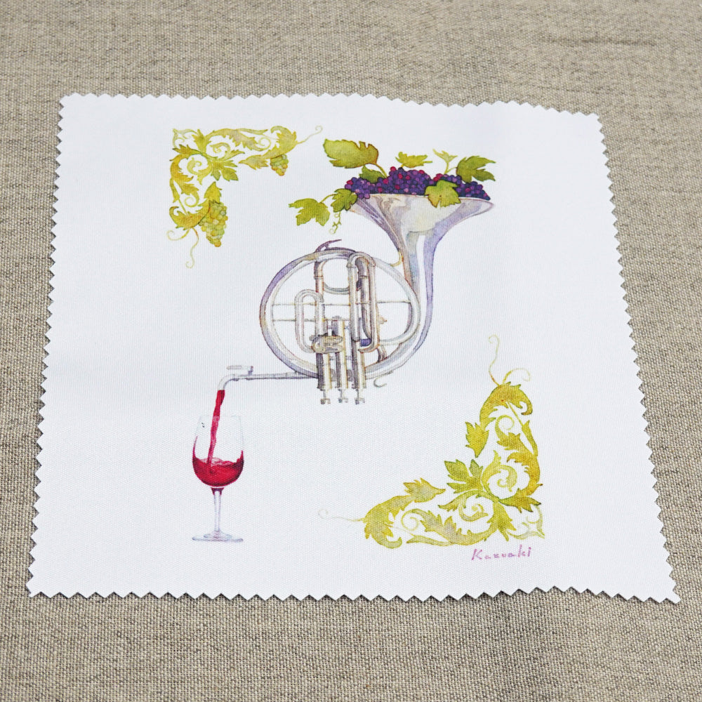 Cleaning Cloth Kazuaki Yamada "Concerto for Wine" 150 x 150 mm Glasses Cleaner Lens Cleaner Picture Book Author Watercolor Music Horn Instrument