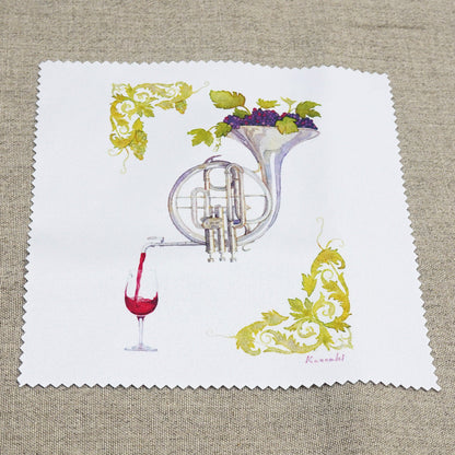Cleaning Cloth Kazuaki Yamada "Concerto for Wine" 150 x 150 mm Glasses Cleaner Lens Cleaner Picture Book Author Watercolor Music Horn Instrument