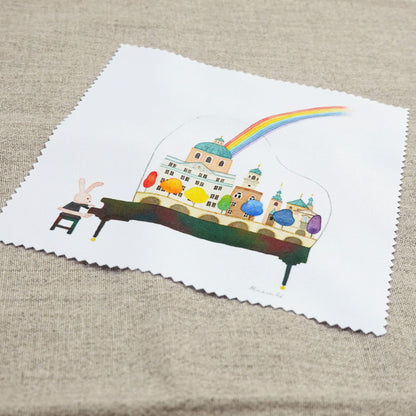 クリーニングクロス 山田和明「記憶のコラージュ」150×150mm 絵本作家 動物 楽器