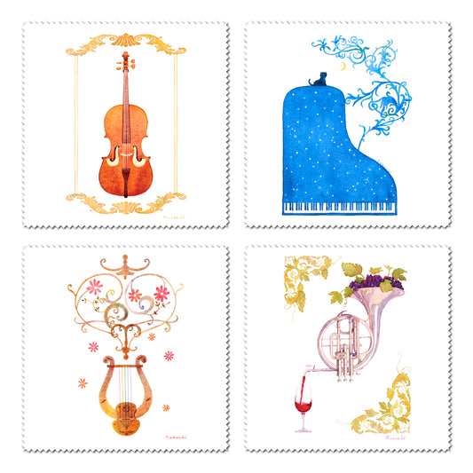 Cleaning Cloth Set of 4 3 Kazuaki Yamada 150 x 150 mm Picture Book Author Musical Instrument Pattern