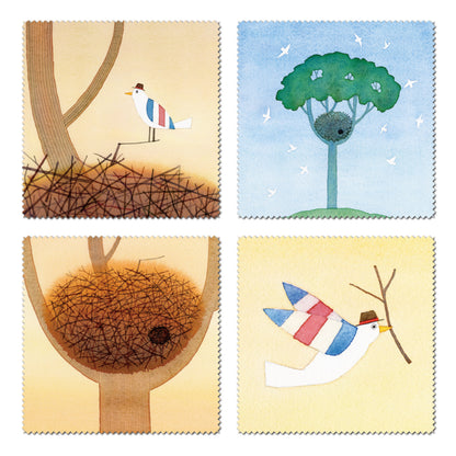 Cleaning Cloth Set of 4 Kazuaki Yamada Monopo's Nest 150 x 150 mm Bird Picture Book Author Musical Instrument Pattern