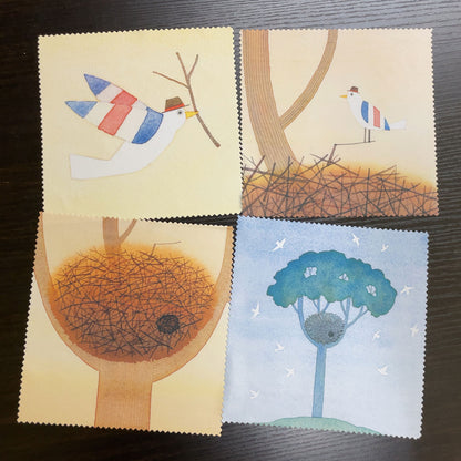 Cleaning Cloth Set of 4 Kazuaki Yamada Monopo's Nest 150 x 150 mm Bird Picture Book Author Musical Instrument Pattern