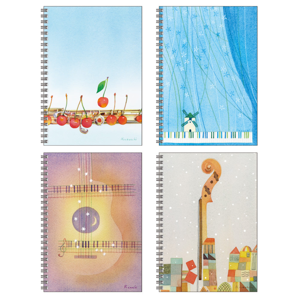 A5 Ring Notebook Set of 4 1 Kazuaki Yamada 60 Pages Picture Book Author Animal Musical Instruments Stationery