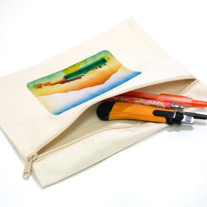 Flat pouch by Kazuaki Yamada "Violin Station" Canvas Picture book author Illustration Gift Animal Musical instrument