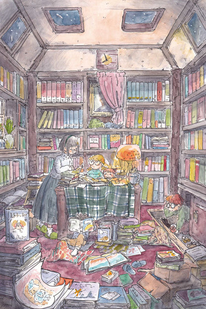 ポストカード かわいみな「おじい様の読書室」100×150mm イラストレーター 郵便はがき