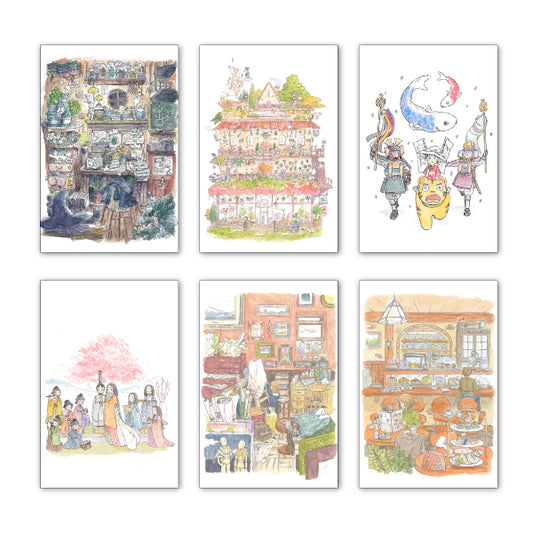 ポストカード6枚セット5 かわいみな 100×150mm イラストレーター 郵便はがき メッセージカード