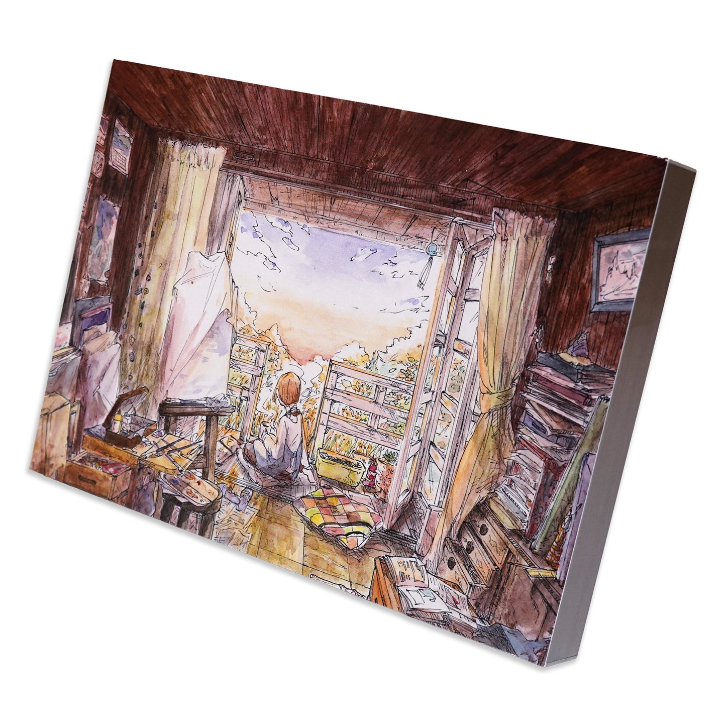 Tabletop Art Panel, 5x7 inches, "Atelier on a Pretty Hill," Framed Interior Decoration