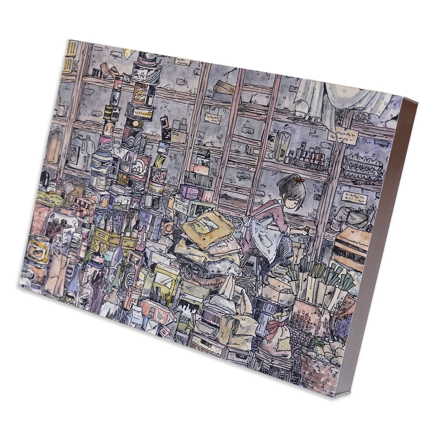 Tabletop Art Panel, 5x7 Inches: "Cute Minna's Warehouse Cleanup" Framed Art for Home Decor