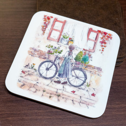 コースター かわいみな「お花の配達」90×90mm 正方形 キッチン用品