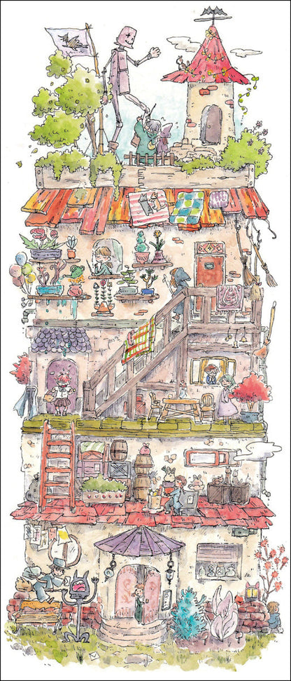 ロングポストカード かわいみな「魔女のシェアハウス」105×245mm 郵便はがき イラストレーター