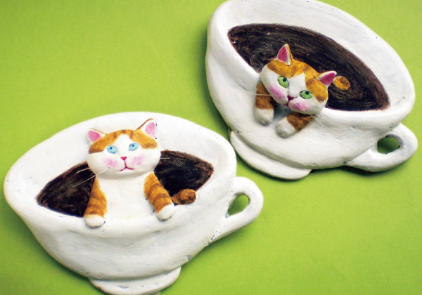 Postcard Risa Takahashi/Cat Clay Artist "Shallow and Deep Coffee" 105 x 150 mm Animal Color Photo