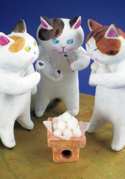 ポストカード 高橋理佐/猫粘土作家「月見談合」105×150mm 動物 カラー写真