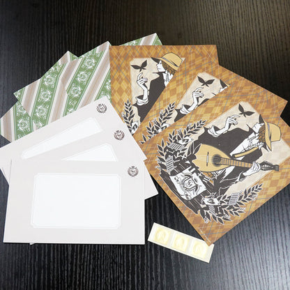 Letter set Wakamatsu Kaori "Man with a mandolin" illustration Japanese style 6 sheets of letter paper 3 envelopes Letter