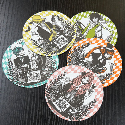 Set of 5 paper coasters by Wakamatsu Kaori, "Man and Woman", diameter 9cm, illustration, Japanese style, paper, kitchen supplies