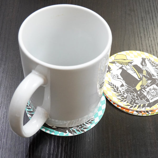 Set of 5 paper coasters by Wakamatsu Kaori, "Man and Woman", diameter 9cm, illustration, Japanese style, paper, kitchen supplies