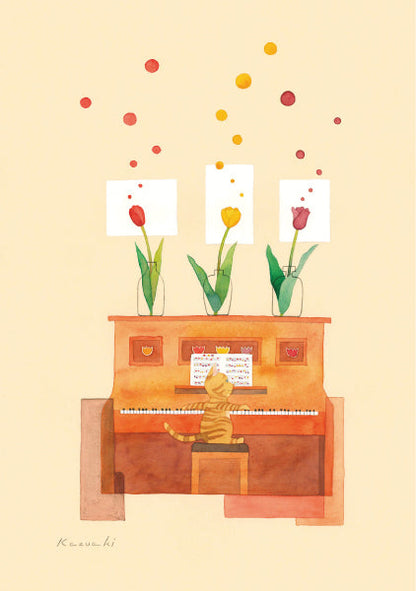 ポストカード 山田和明「3本のチューリップ」105×150mm 絵本作家イラストレーター 郵便はがき