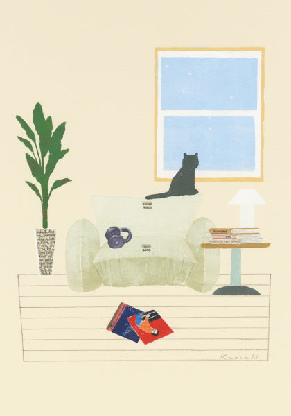 ポストカード 山田和明「Cat in the living room」105×150mm 絵本作家イラストレーター 郵便はがき