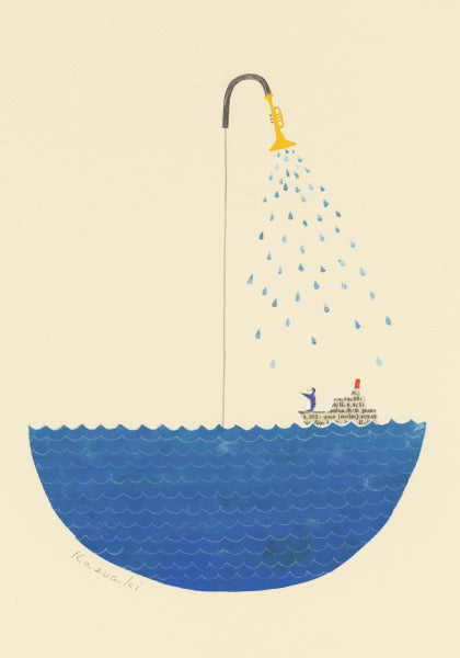 ポストカード 山田和明「Trumpet Shower」105×150mm 絵本作家イラストレーター 郵便はがき