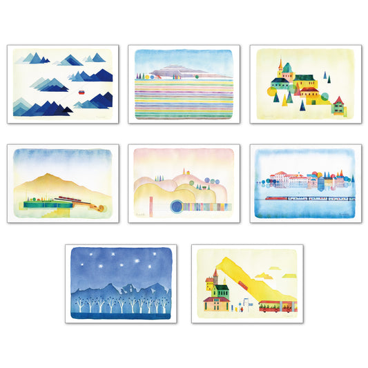 ポストカード8枚セット2 山田和明 105×150mm 絵本作家 楽器柄 風景 イラストレーター 郵便はがき
