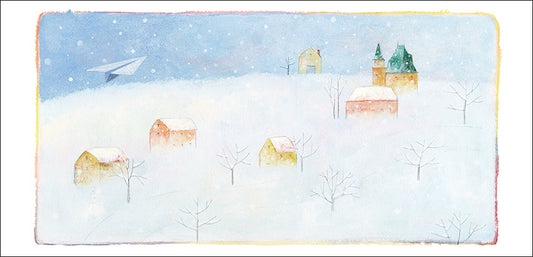 ロングポストカード 山田和明「ゆきふるひにぼくは_ 風景」 105×215mm イラストレーター 郵便はがき