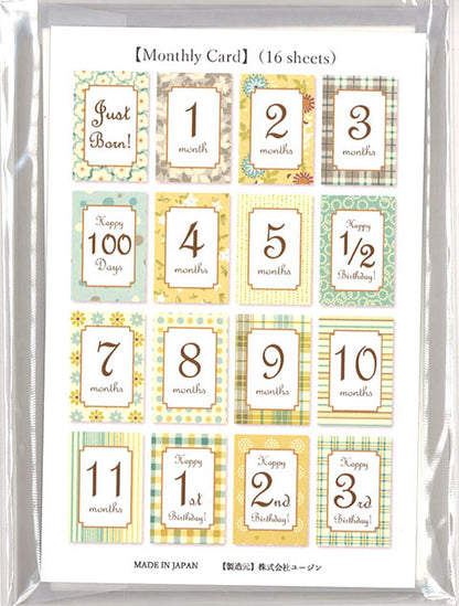 ベビーマンスリーカード「GREEN PATTERNS」月齢カード 赤ちゃん ベビーカード メッセージカード 誕生日カード 出産祝い オリジナル