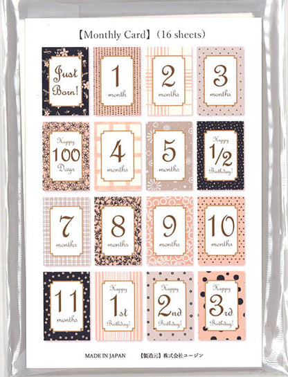 ベビーマンスリーカード「PINK PATTERNS」月齢カード 赤ちゃん ベビーカード メッセージカード 誕生日カード 出産祝い オリジナル