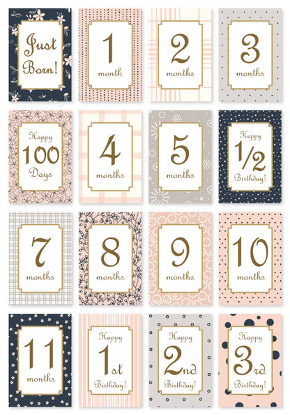 ベビーマンスリーカード「PINK PATTERNS」月齢カード 赤ちゃん ベビーカード メッセージカード 誕生日カード 出産祝い オリジナル