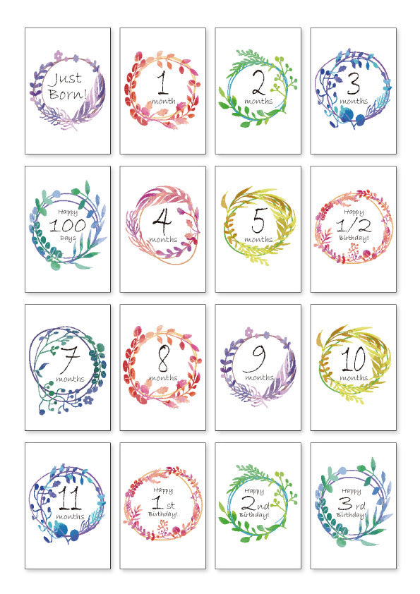 ベビーマンスリーカード「WREATH PATTERNS」月齢カード 赤ちゃん ベビーカード メッセージカード 誕生日カード 出産祝い 子供 孫 プレゼント ギフト