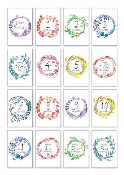ベビーマンスリーカード「WREATH PATTERNS」月齢カード 赤ちゃん ベビーカード メッセージカード 誕生日カード 出産祝い 子供 孫 プレゼント ギフト