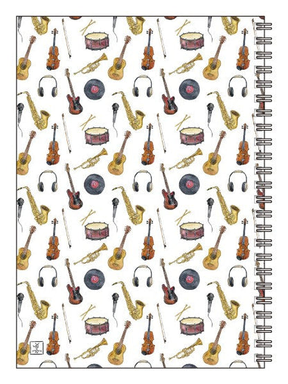 A5リングノート「楽器総柄」60P 楽器柄 文房具 オリジナル