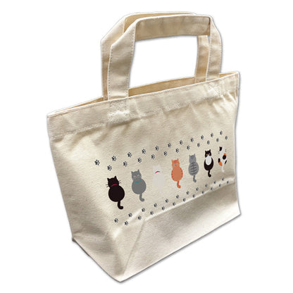 ランチトート「7匹の猫&あしあと」帆布バッグ 収納 動物柄 オリジナル